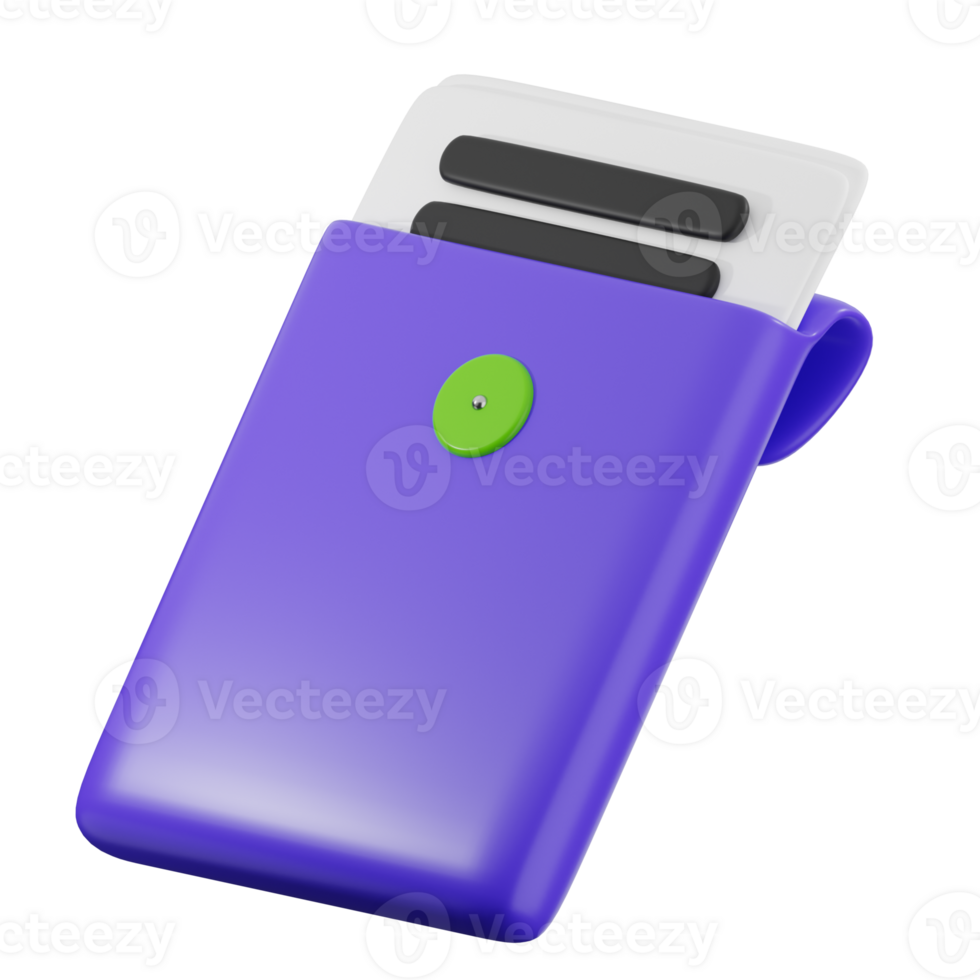 A purple credit card holder with a green button png