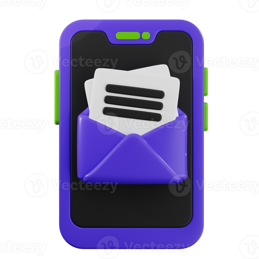 A purple phone with an envelope in the middle png