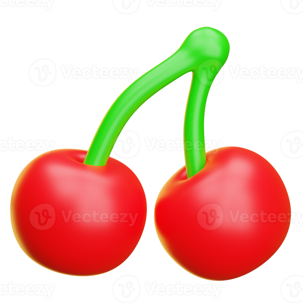 Two vibrant red cherries with green stems png