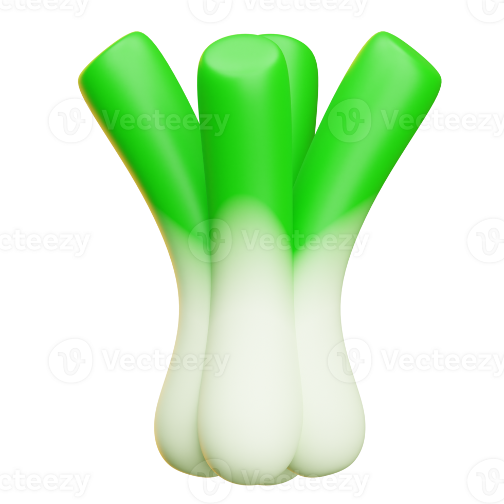 3d rendering cartoon style spring onion leek vegetable icon png