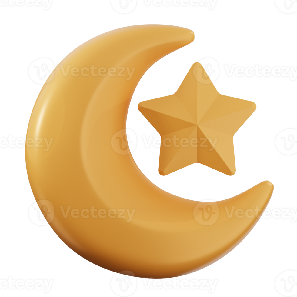 Crescent moon and star 3d icon representing islam png