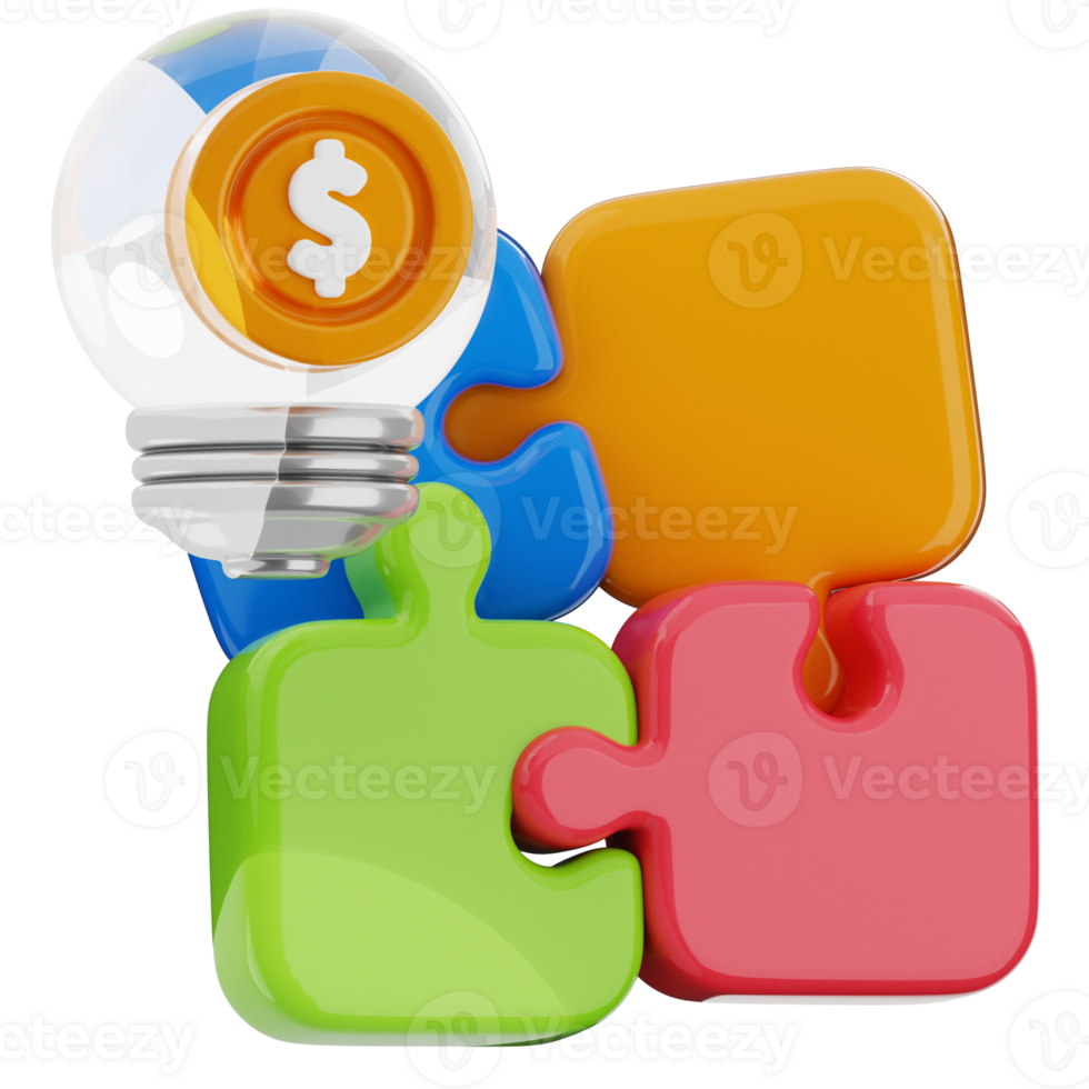 Puzzle pieces and a light bulb icon png
