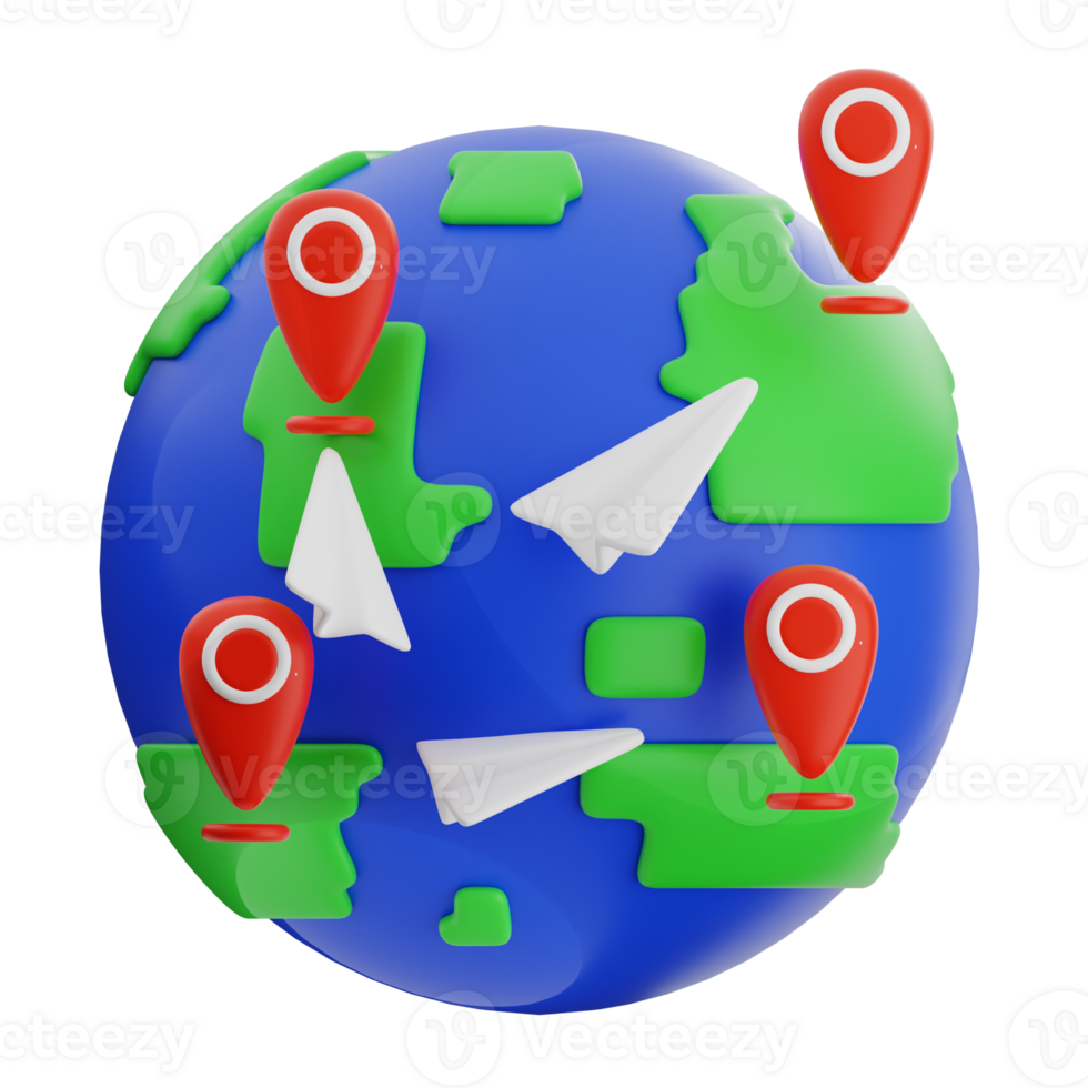 World map with location markers and planes png