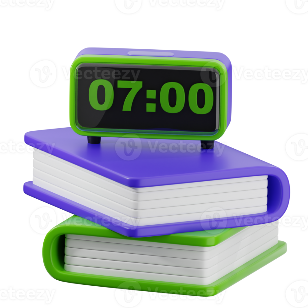 Alarm clock on stack of books png