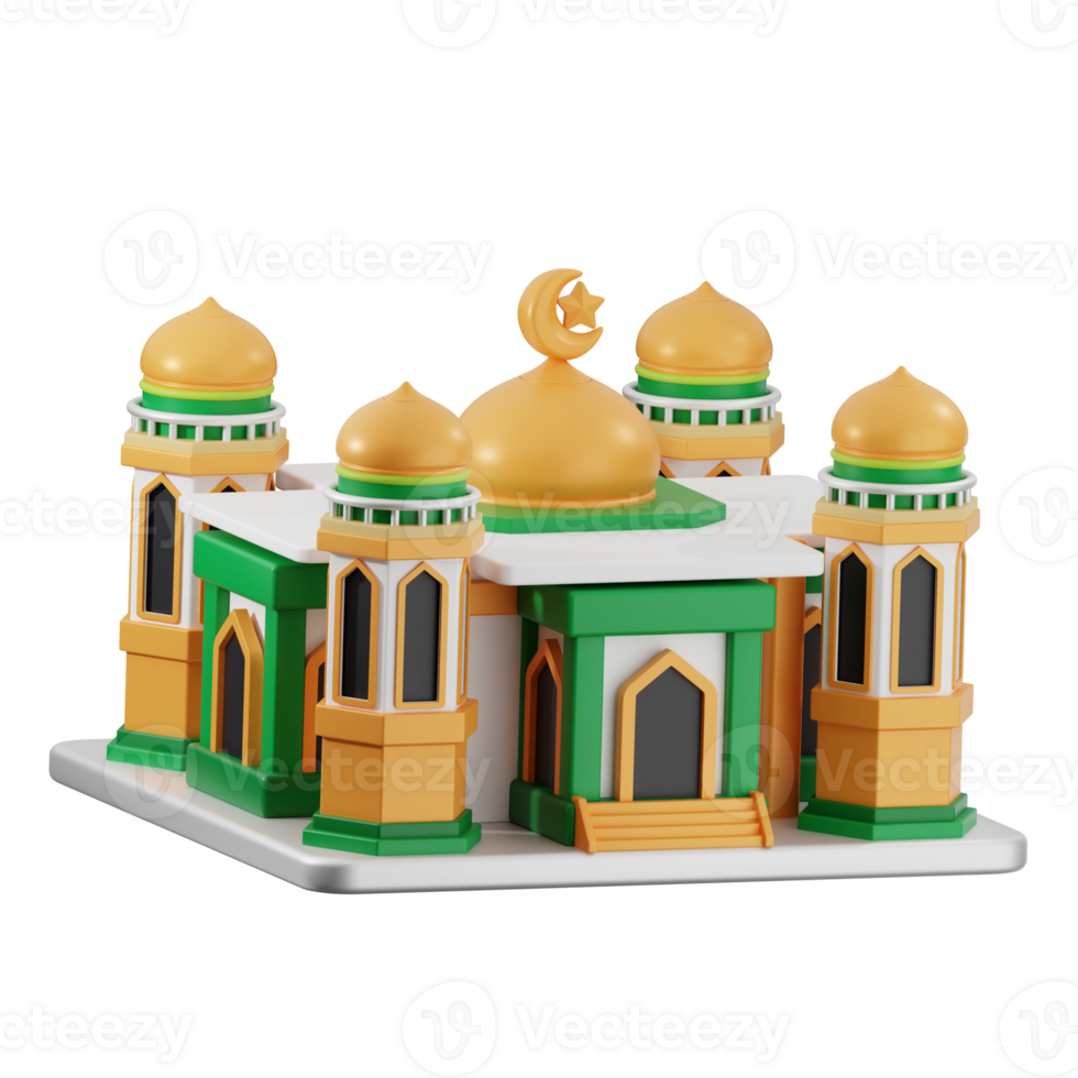 Colorful mosque model with golden domes png