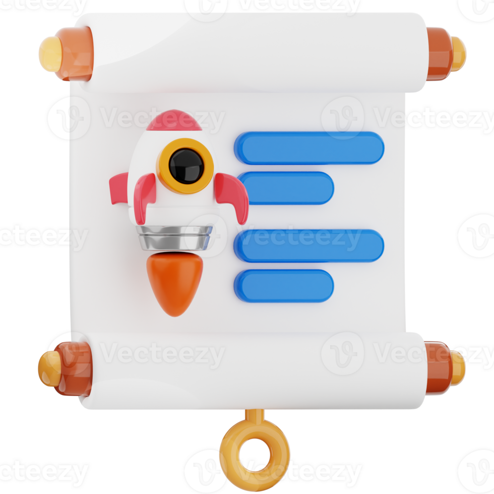 Startup presentation 3d illustration. business project launch icon. png