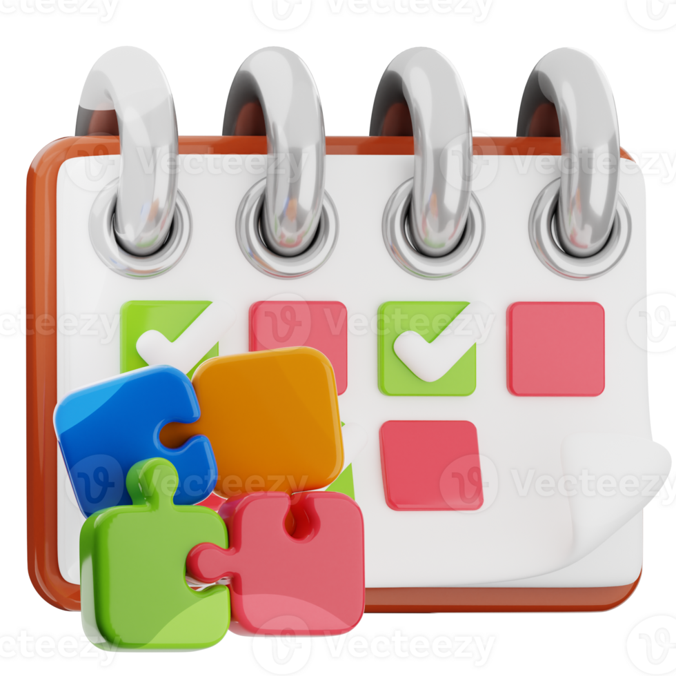 A calendar with colorful puzzle pieces png