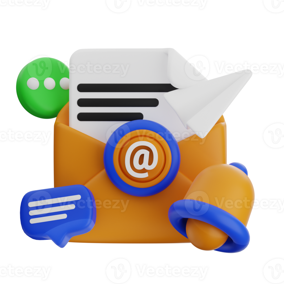 Email marketing 3d illustration. envelope message icon. png