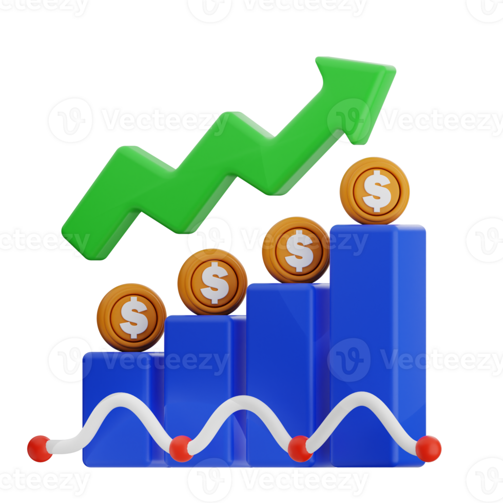Growth chart with coins and trend arrow png