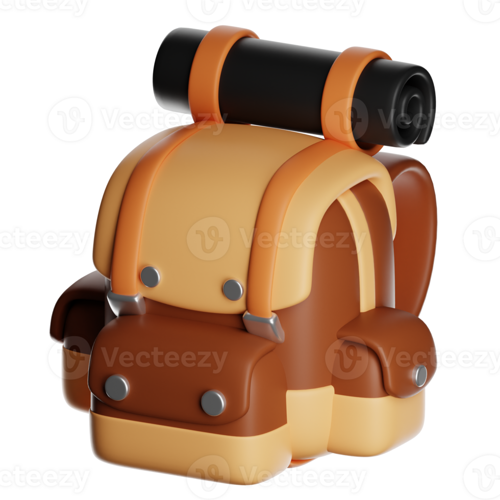 3d backpack with sleeping bag ready for camping adventure png