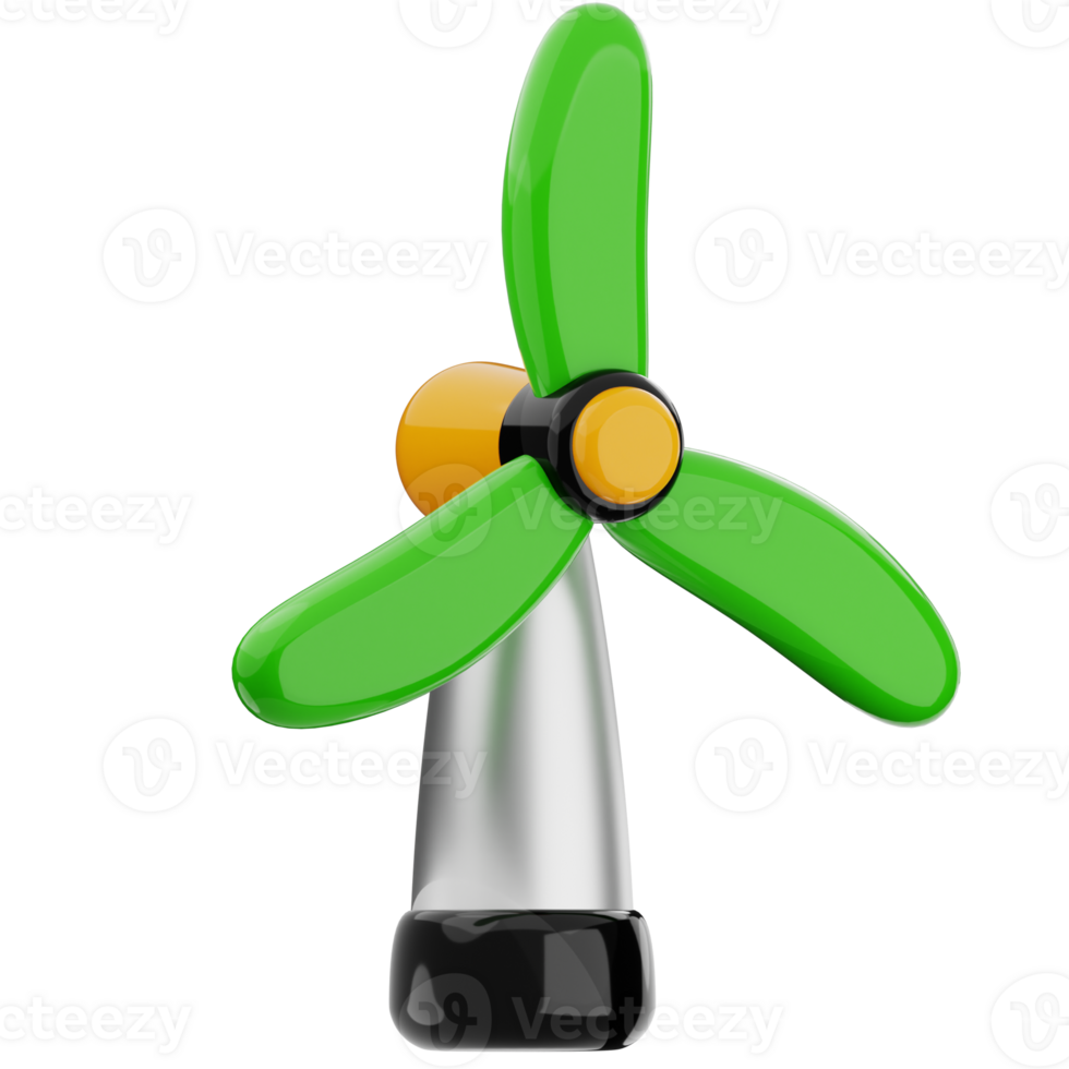 Wind turbine 3d illustration. sustainable energy source icon. png