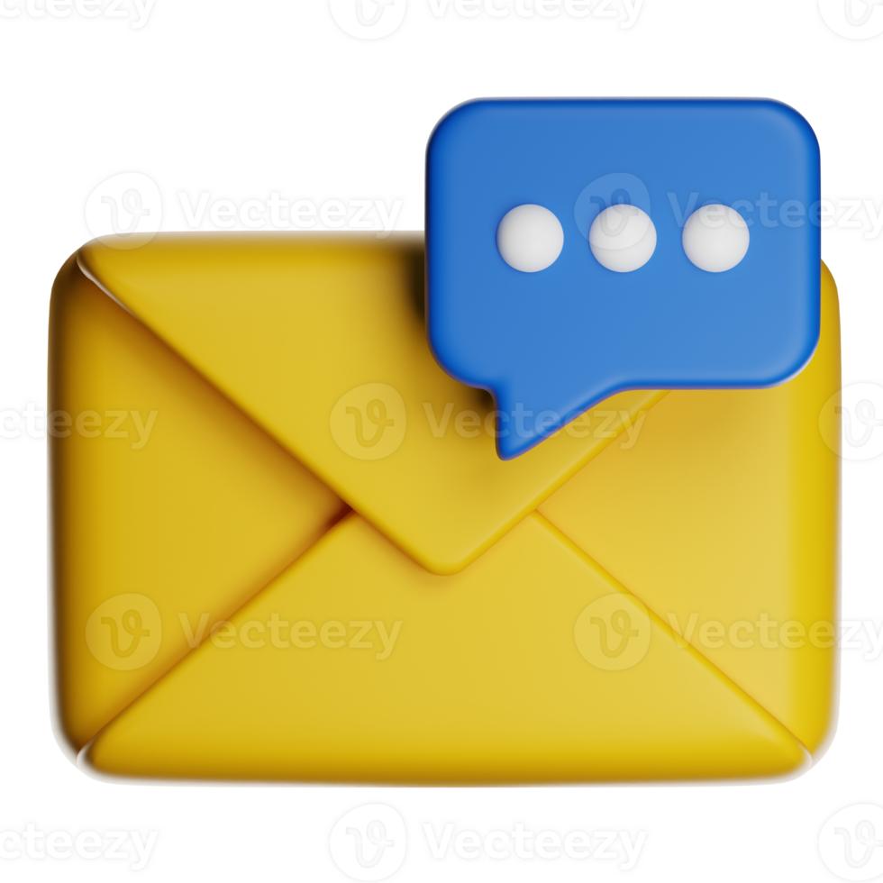 Yellow email envelope with blue notification chat bubble png