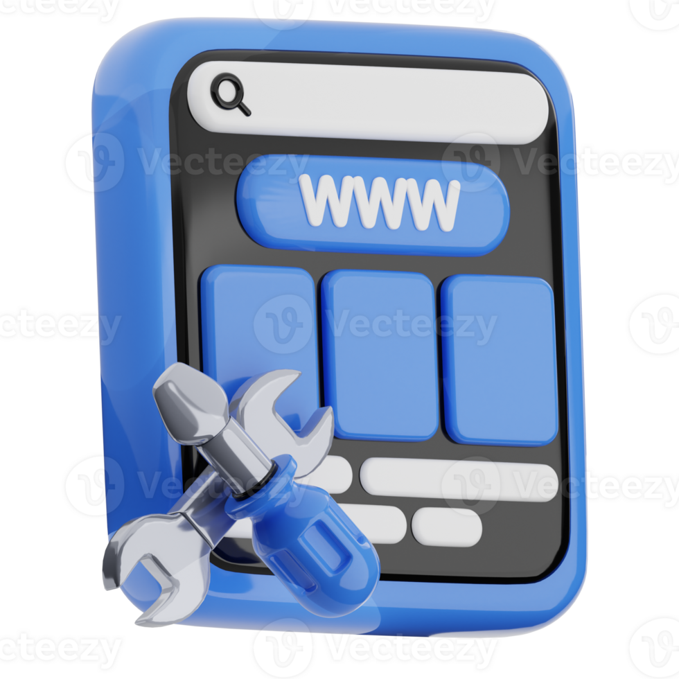 Website maintenance 3d illustration. web repair icon. png