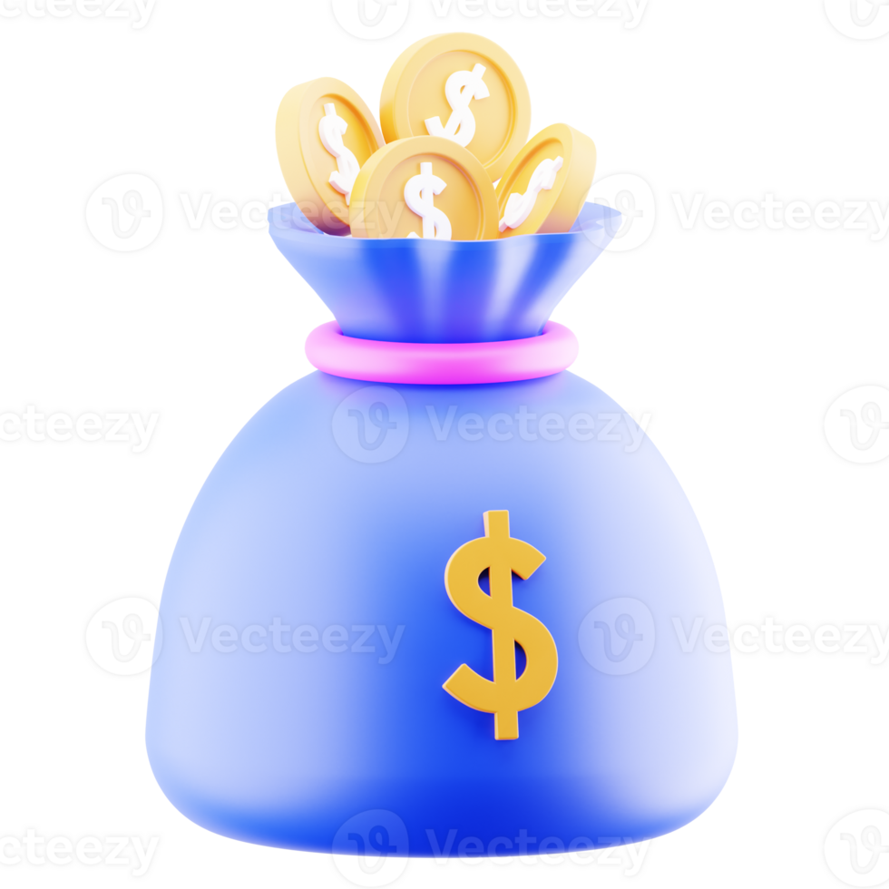 Money sack isolated illustration. 3d render icon. png
