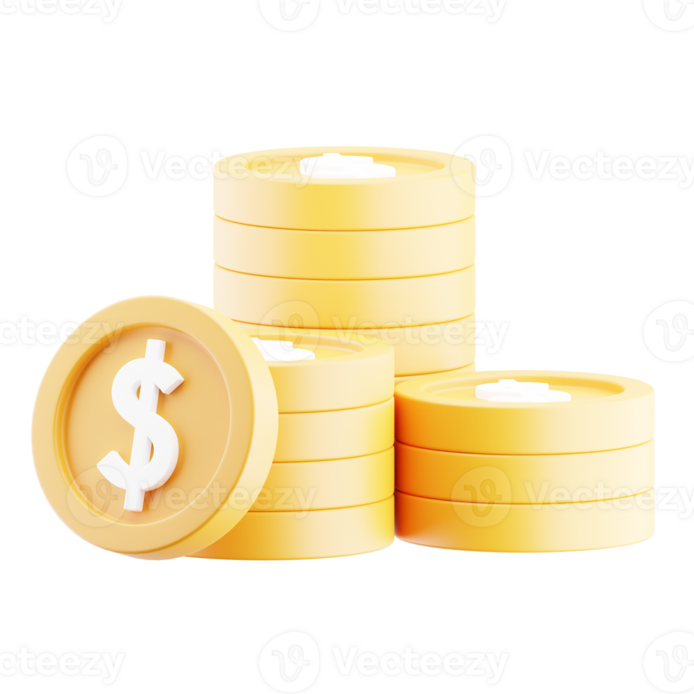 Money stack illustration concept. dollar coins 3d render icon. png