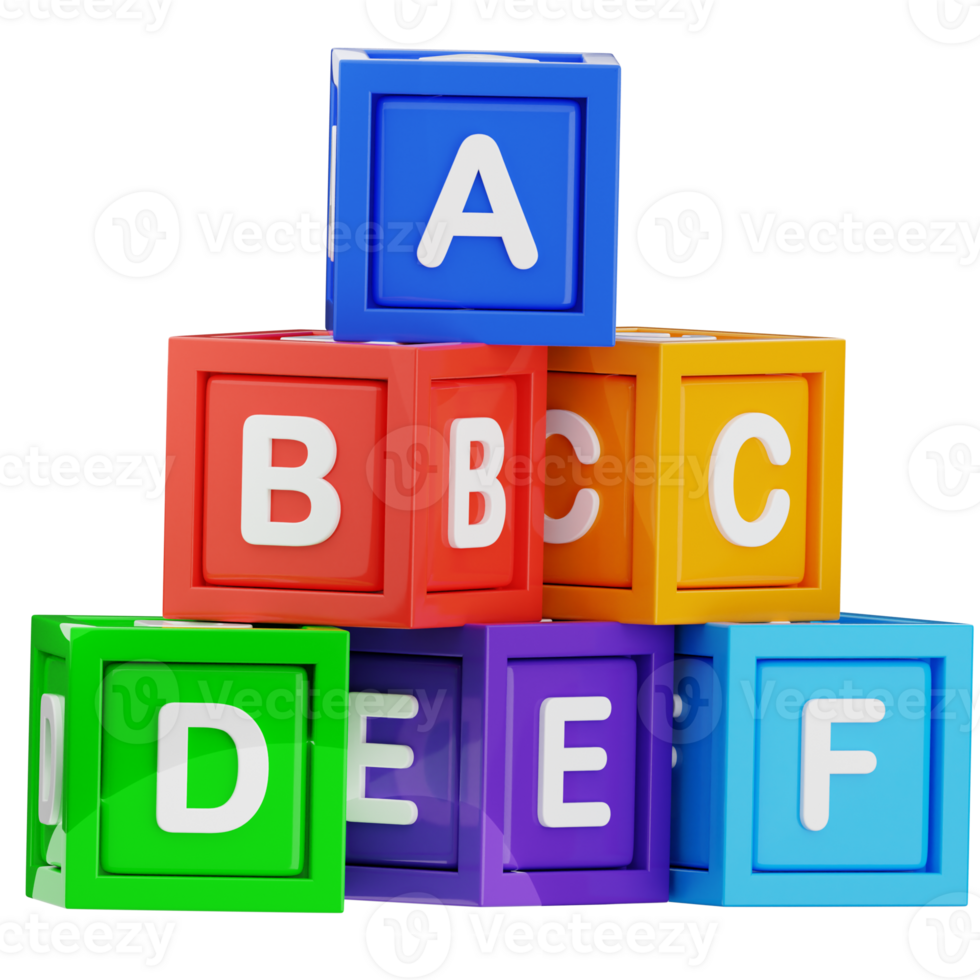 Alphabet cube 3d illustration. education tool icon. png