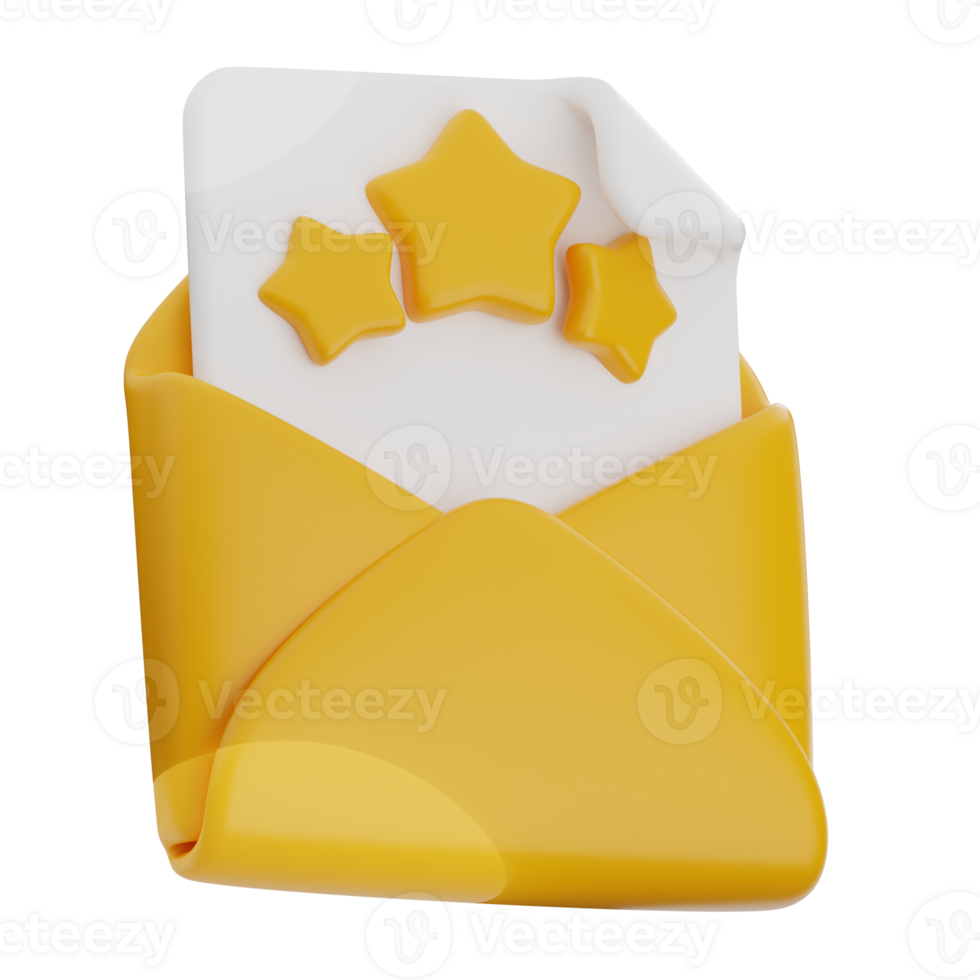 Envelope with star 3d illustration. customer review icon. png