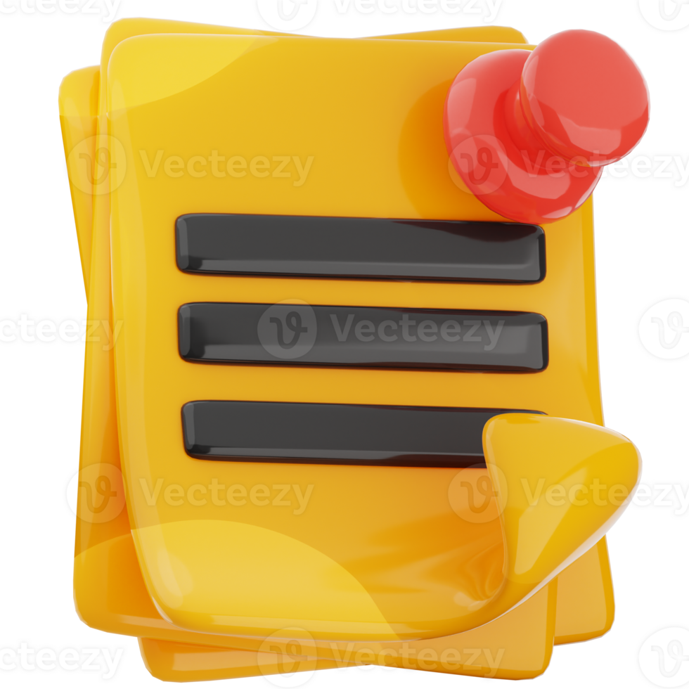 Sticky notes 3d illustration. yellow memo paper icon. png