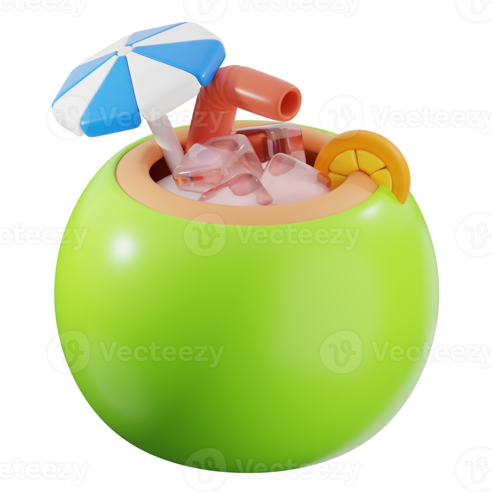 Coconut drink 3d illustration. tropical fruit icon. png