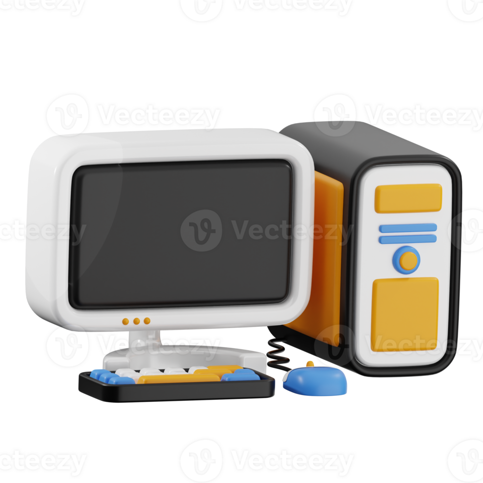 3d desktop computer with keyboard and mouse png