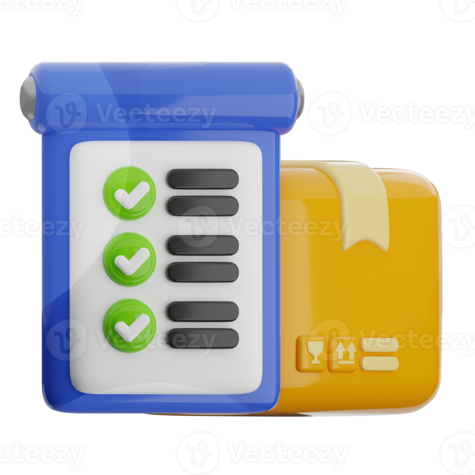 Package report 3d illustration. shipment checklist icon. png