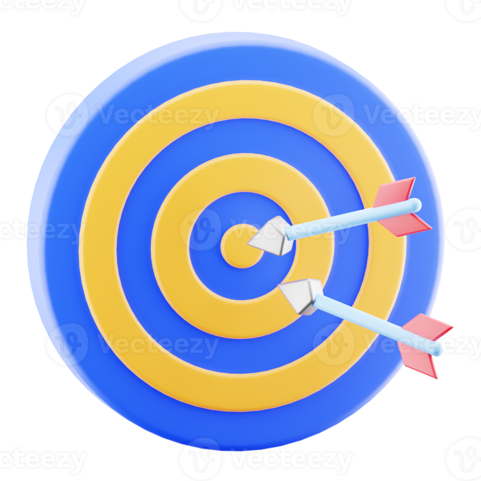 Target arrow, goal illustration isolated. 3d render bullseye icon. aim, accuracy, marketing. png