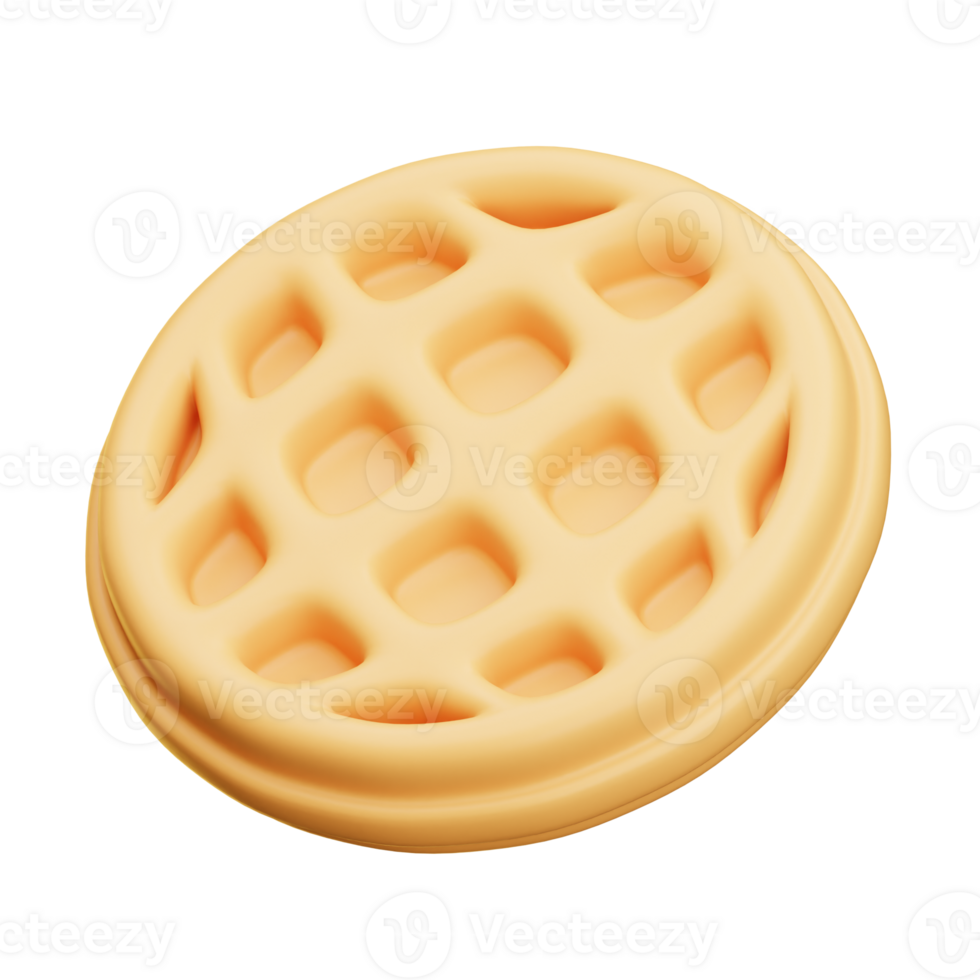 Round waffle floating on transparent background. 3d illustration png