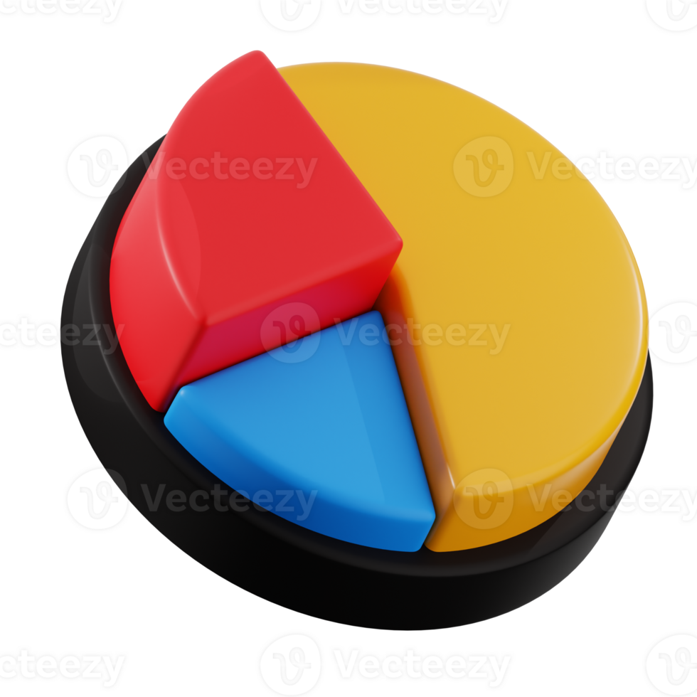 Colorful 3d pie chart representing market share, isolated on transparent background png