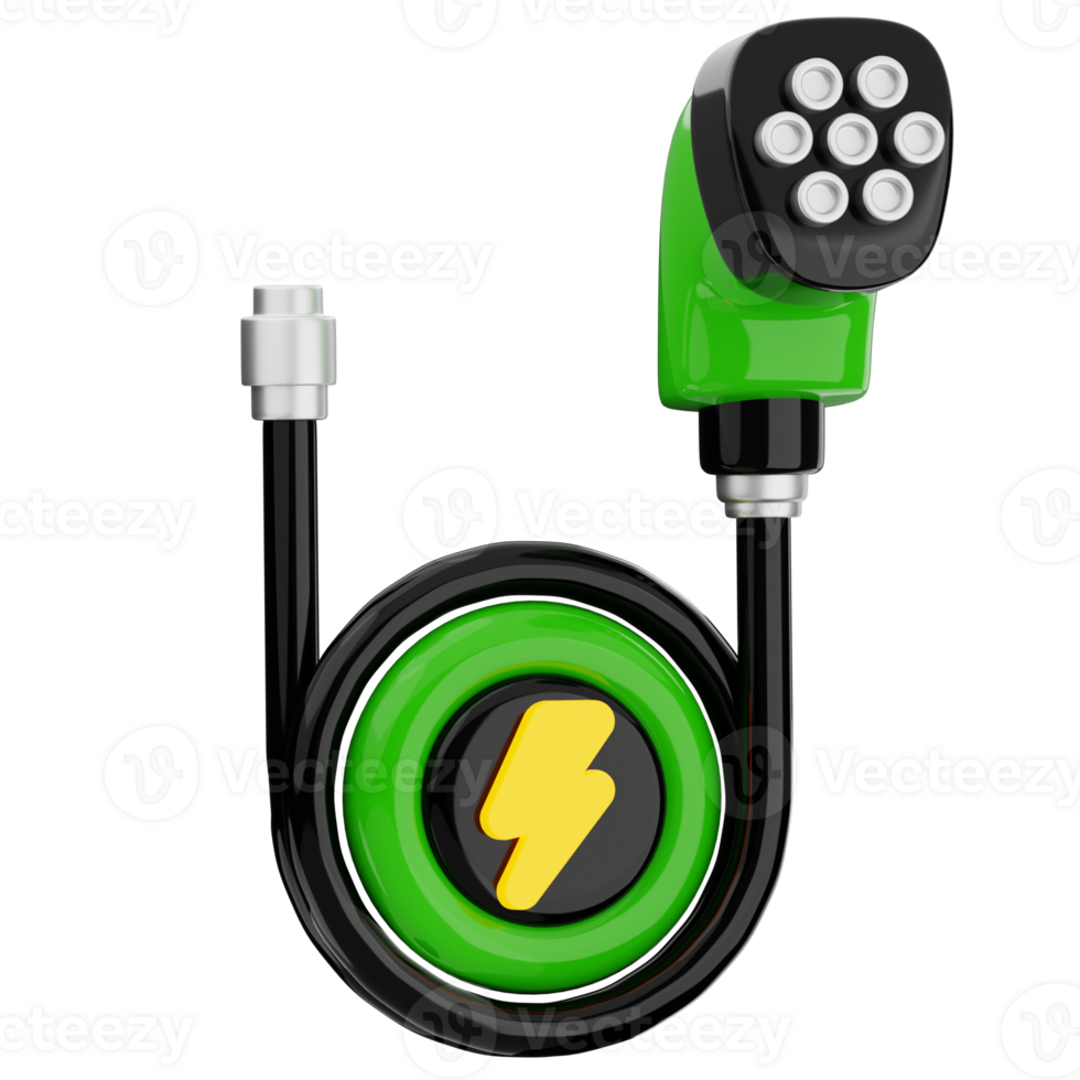Electric charger socket 3d illustration. electric vehicle cable icon. png
