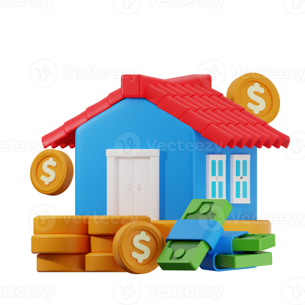 Colorful house with coins and money png