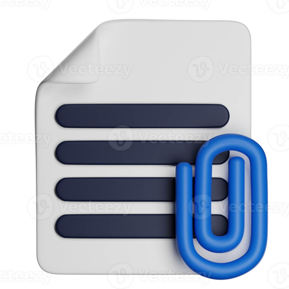 3d rendering document attached with blue paperclip png