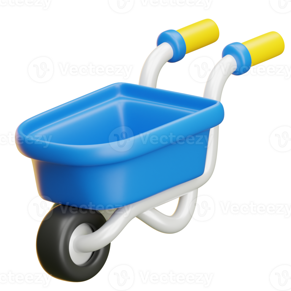 Blue wheelbarrow with yellow handles png