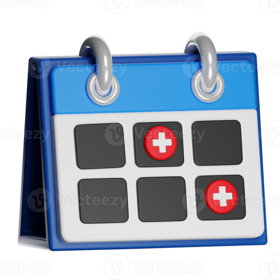 3d calendar showing medical appointments with red crosses png