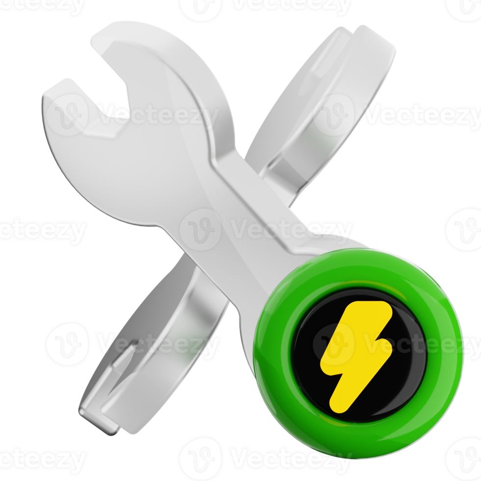 Electricity repair 3d illustration. maintenance wrench tool icon. png