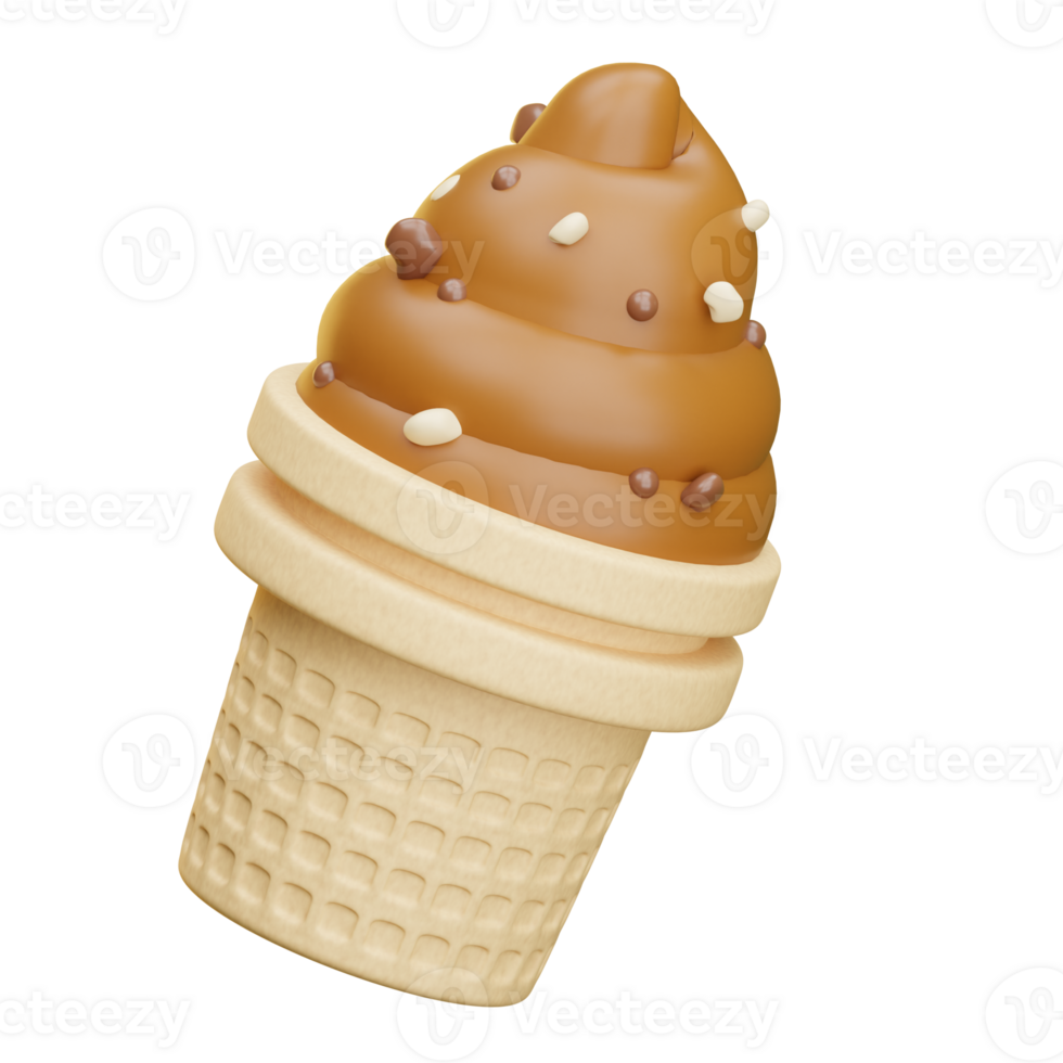 Delicious caramel ice cream cone with chocolate chips png