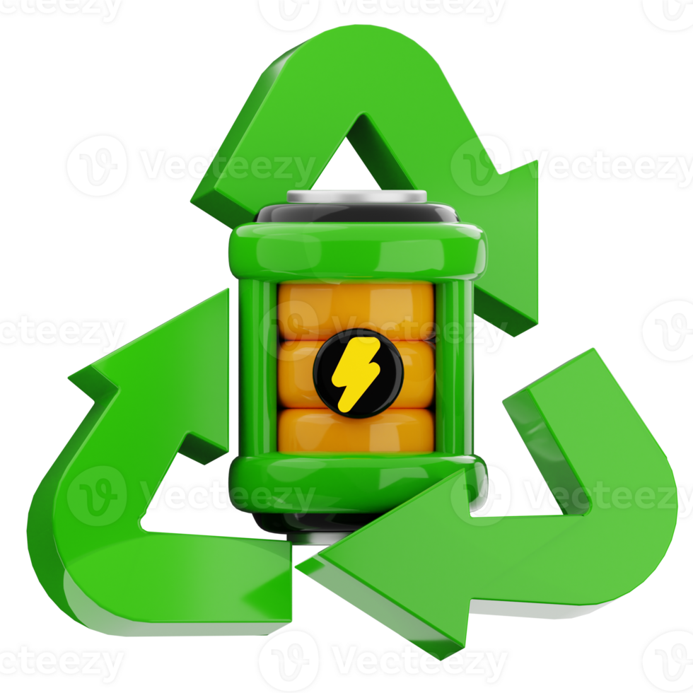 Renewable battery 3d illustration. sustainable energy icon. png