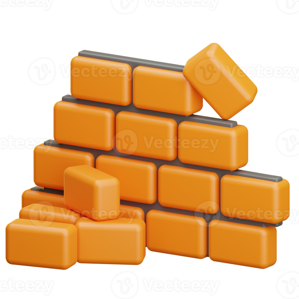 Orange bricks building a partially constructed wall png