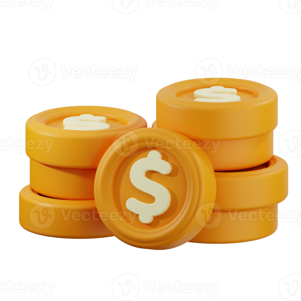 Stack of gold coins showing increasing profit with transparent background png