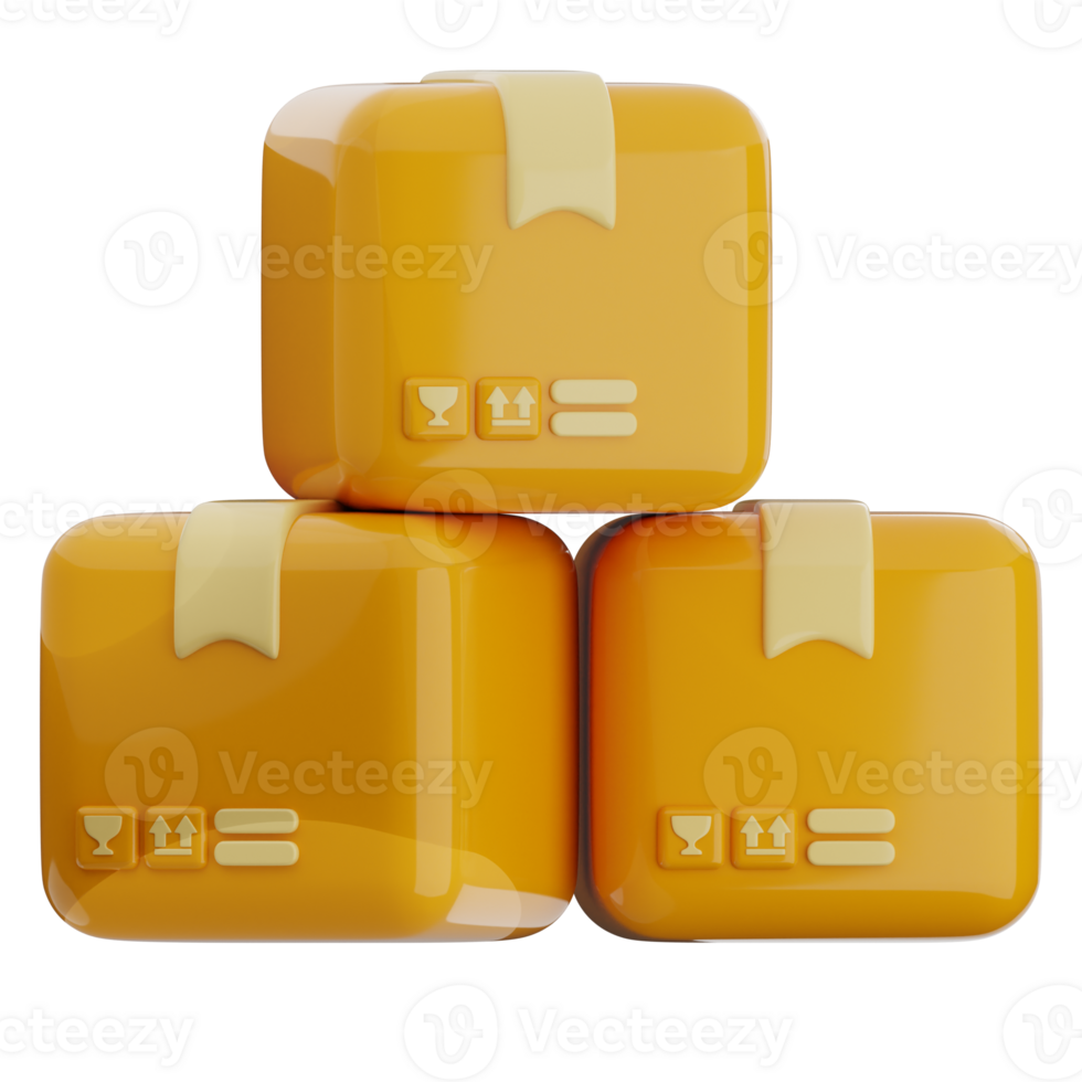 Package box pile 3d illustration. parcel cardboard stack icon. png