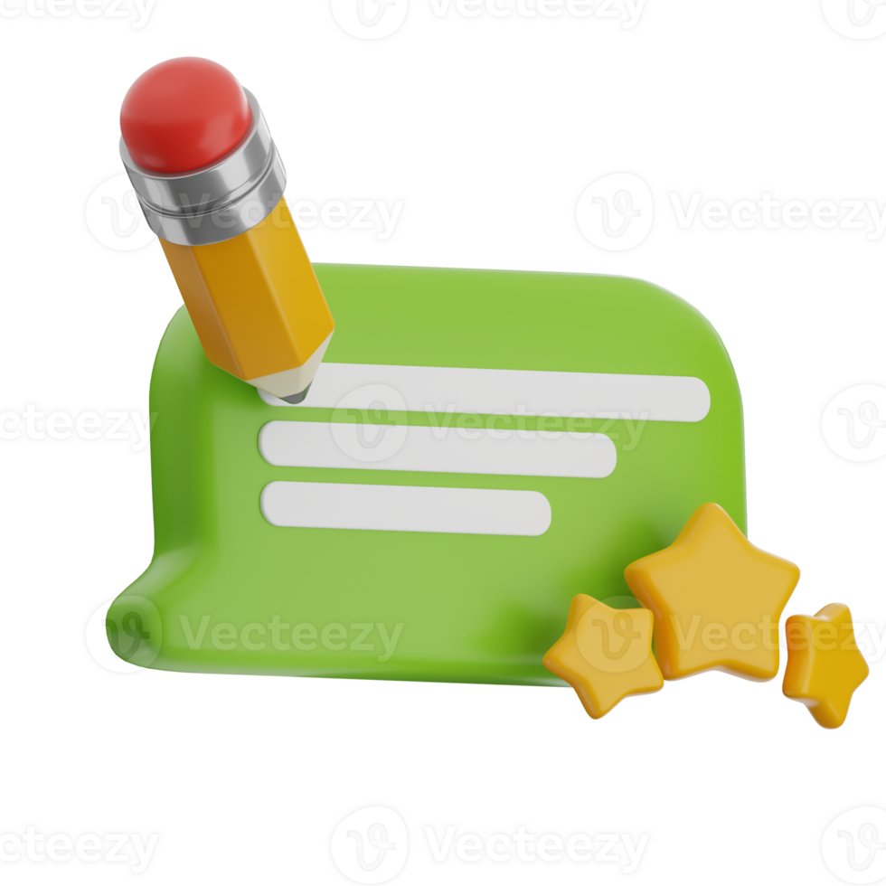 Customer review 3d illustration. bubble chat and pencil icon. png