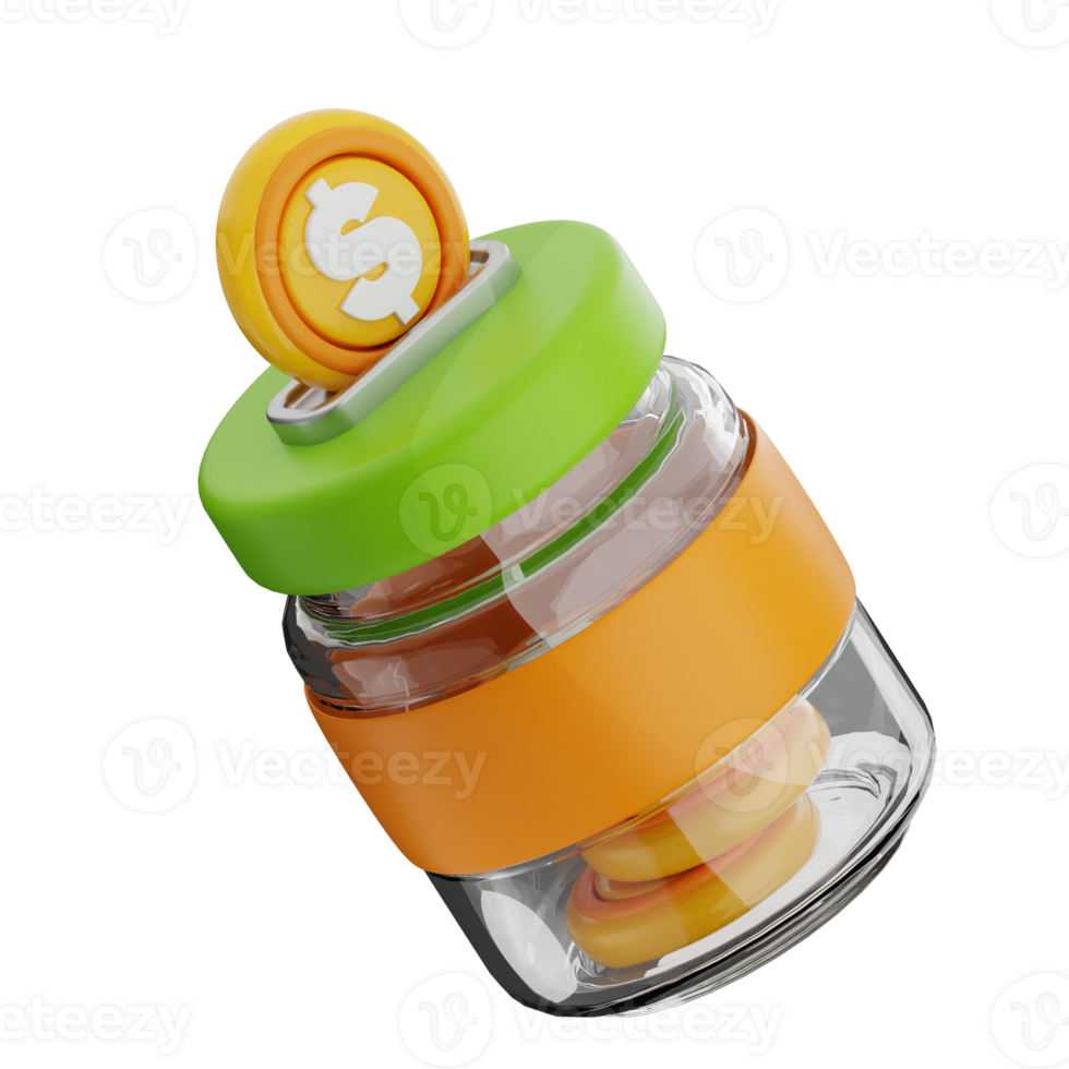 Savings jar 3d illustration. investment isolated icon. png