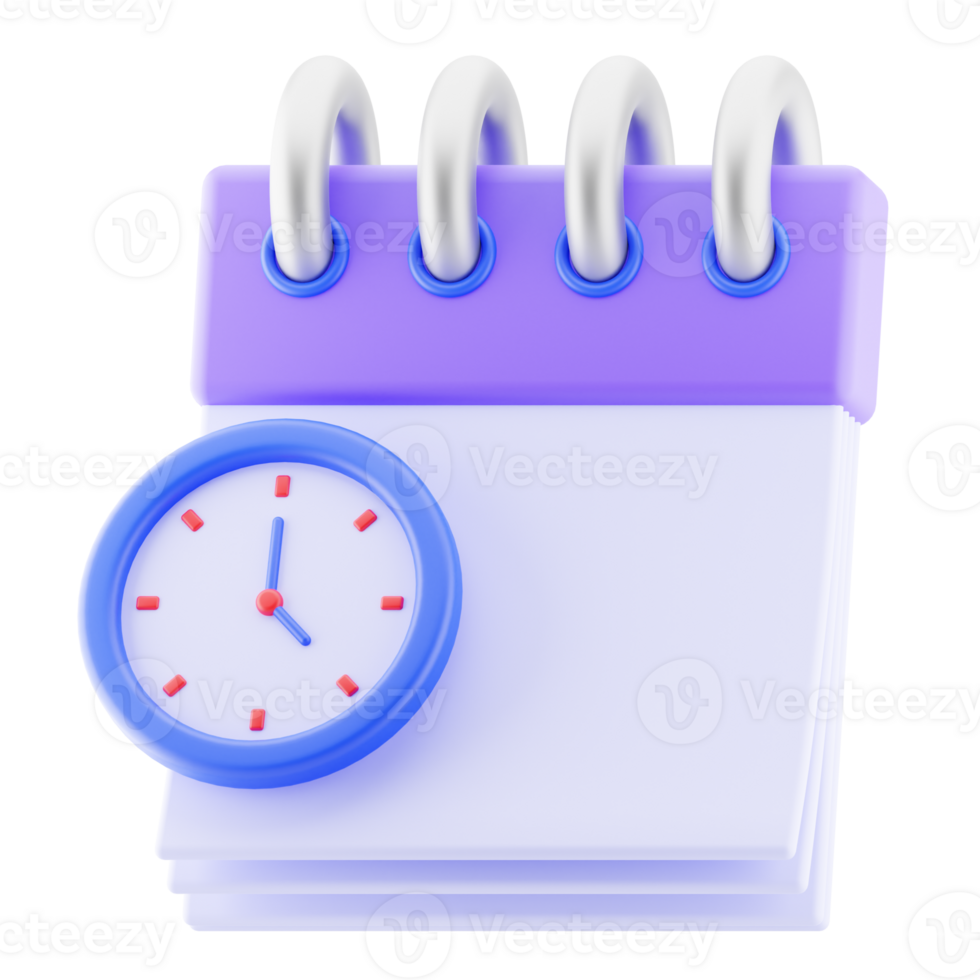 Time management, reminder, agenda concept. calendar, clock 3d isolated icon. 3d render illustration. png