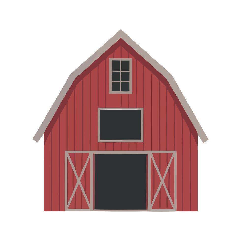 Simple Illustration of a Classic Red Barn with Gable Roof flat cartoon style illustration red barn gable roof barn red barn farmhouse rural country vector