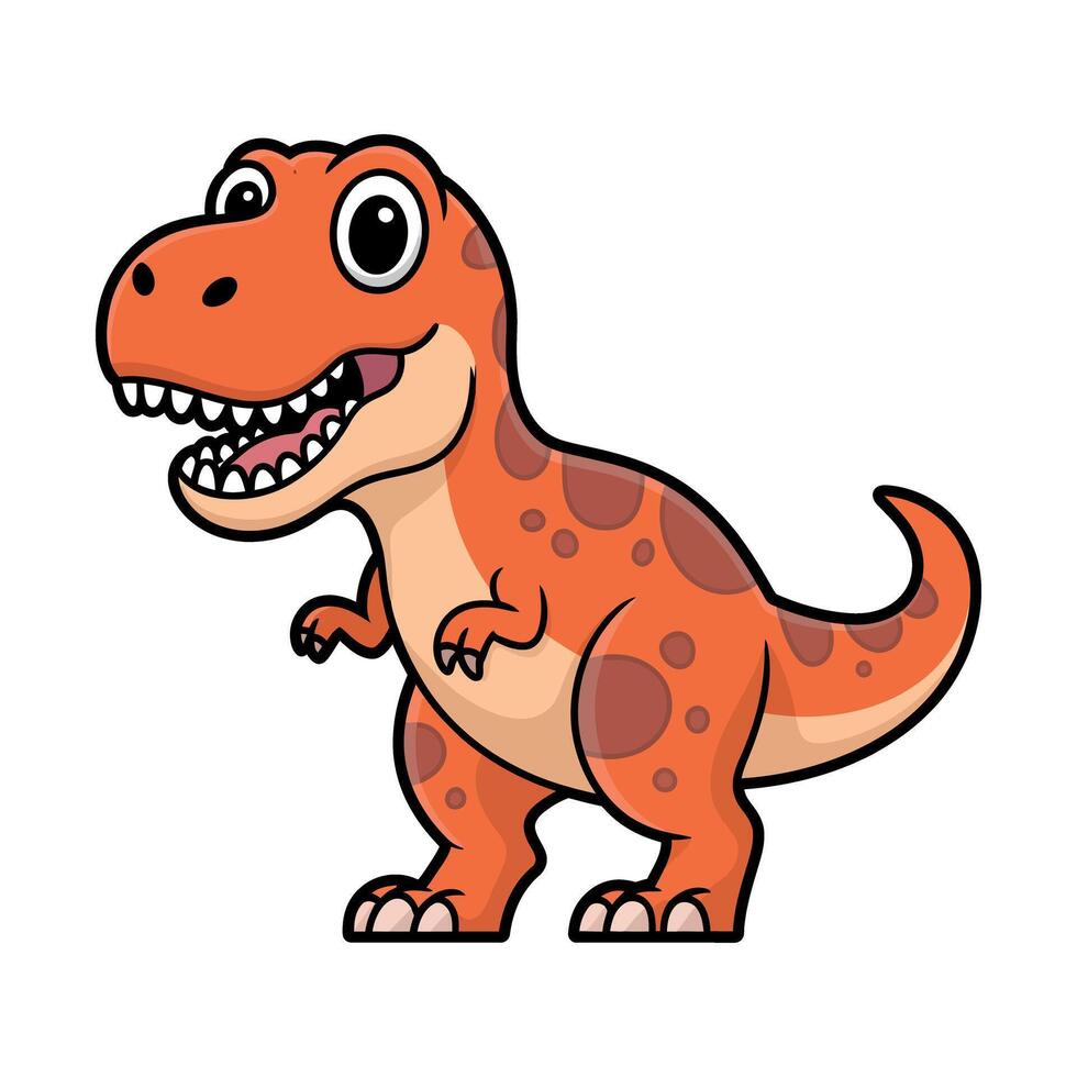 Cute Cartoon Tyrannosaurus Rex Illustration for Children s Books or Educational Materials Friendly cartoon with orange and brown spots dinosaur tyrannosaurus trex cartoon vector