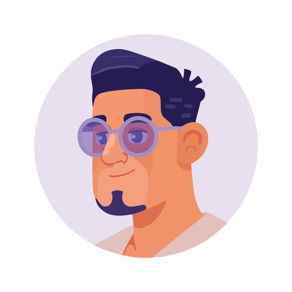 Cartoon Illustration of a Man with Short Dark Hair Round Glasses and Goatee stylized flat design portrait man goatee round glasses short dark vector