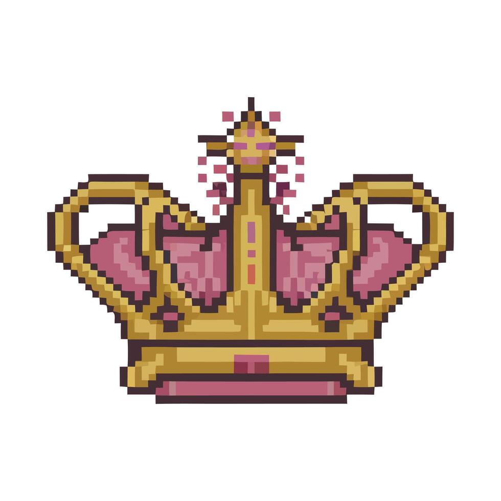 Pixel Art Golden Crown with Pink Accents vector