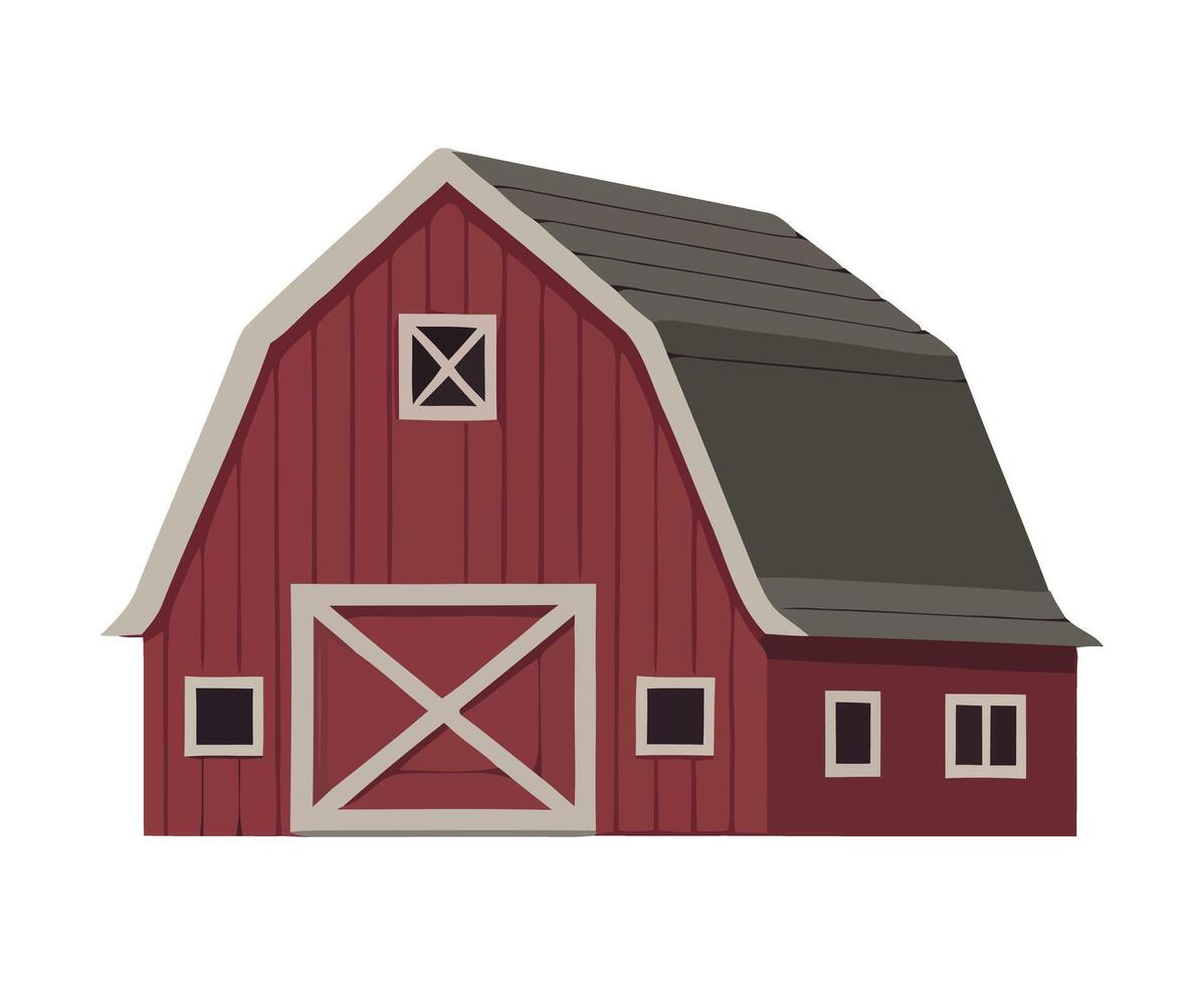 A Simple Illustration of a Classic Red Barn with Gable Roof Cartoon style illustration red barn gray roof barn red barn farmhouse farm vector