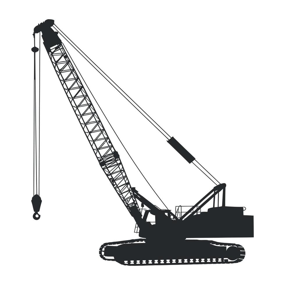 Silhouette of a Large Crawler Crane Used in Construction Projects Black silhouette large crawler crane crane crawler crane construction heavy equipment silhouette machinery vector