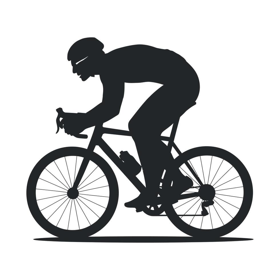 Silhouette of a Cyclist on a Road Bike in a Dynamic Riding Position black silhouette cyclist riding road bike showing the rider focused vector
