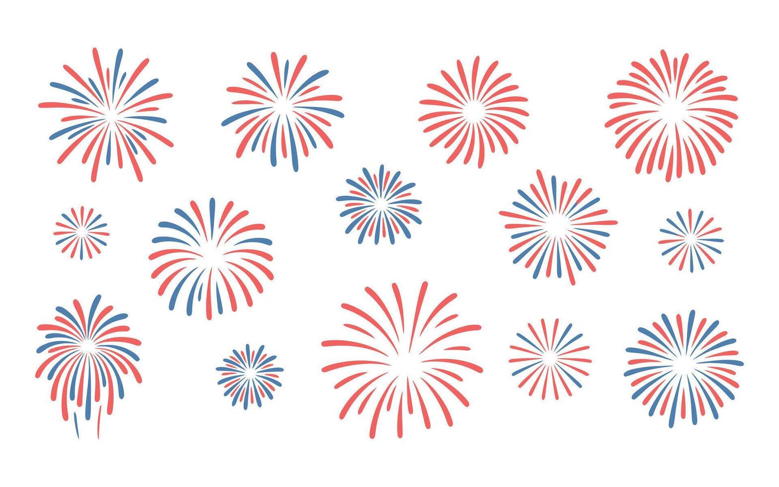 Collection of Red and Blue Fireworks for Fourth of July Celebrations Simple firework designs red blue white background fireworks fourth july patriotic celebration vector